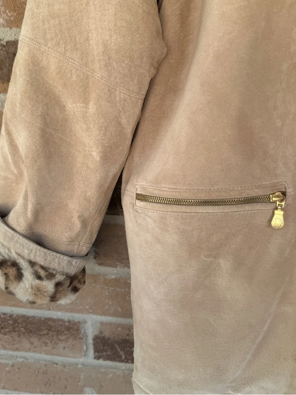 Vintage Winlet Suede Jacket with Leopard-Print Trim